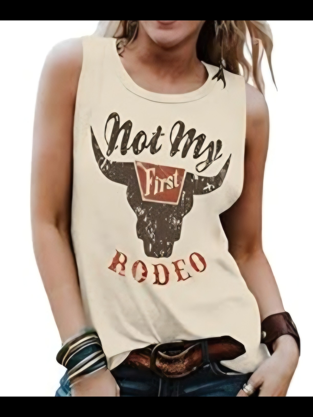 Women’s Cream Graphic Tank Top – Not My First Rodeo - Picture 1 of 6